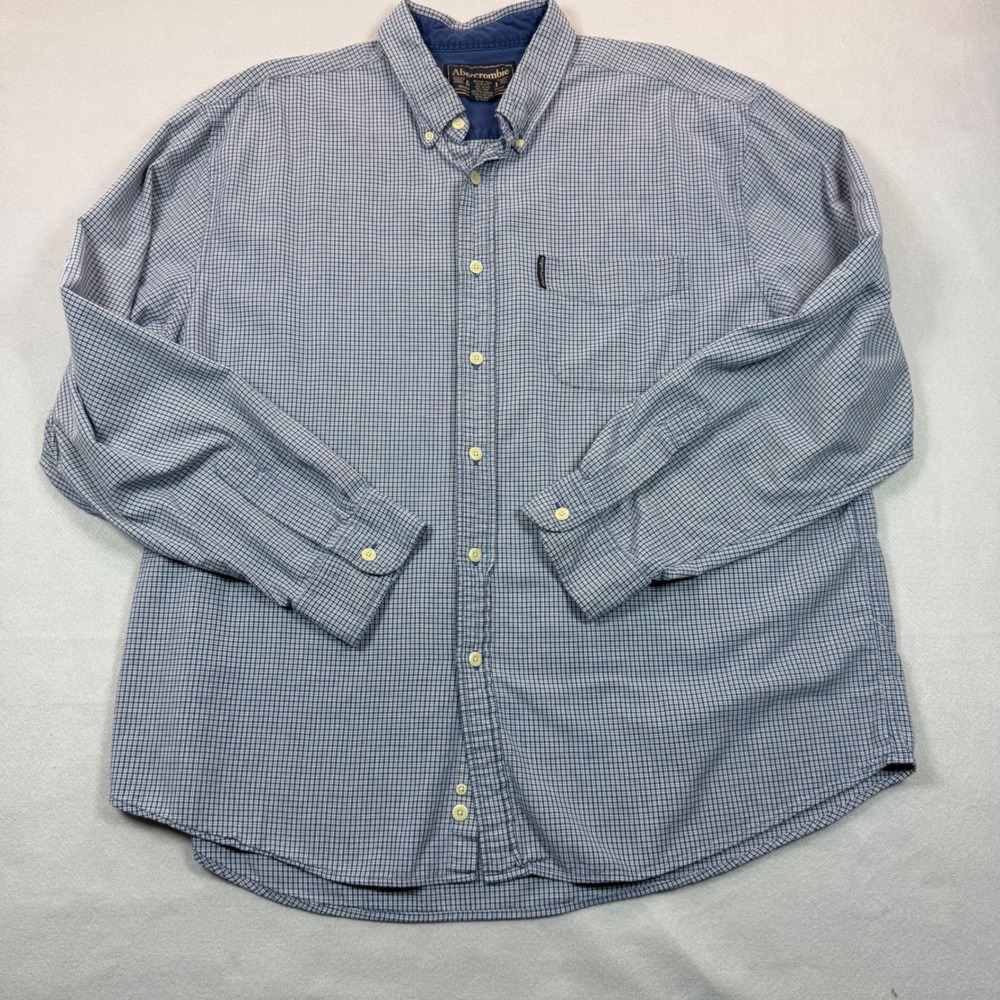 Abercrombie & Fitch Mens XL Blue White Check Button Down Cotton Shirt XL